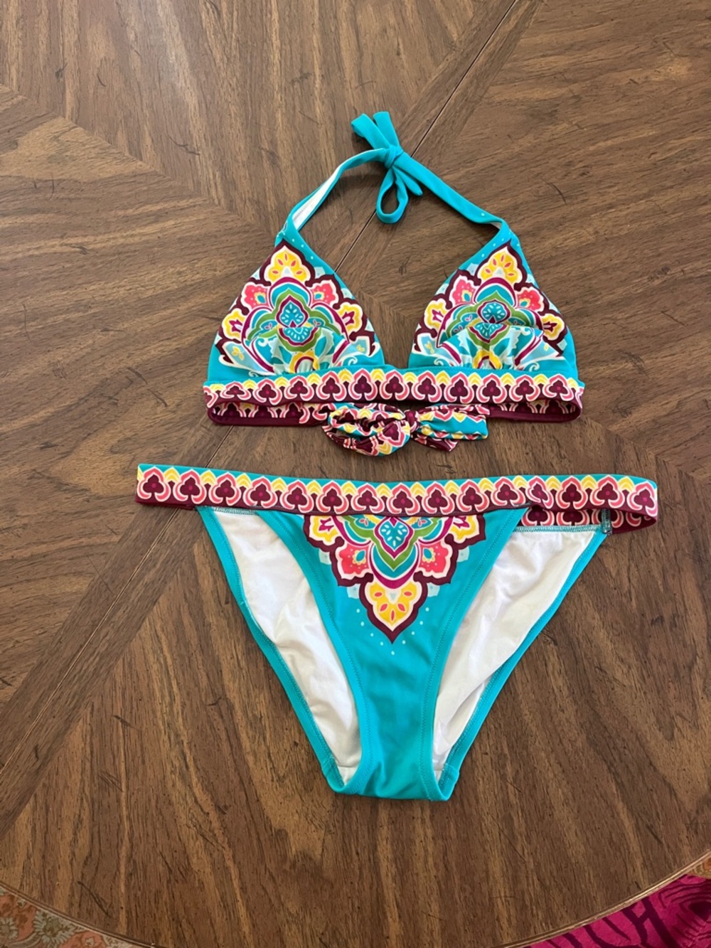 Turquoise Multicolor Print Victoria Secret Bikini Set- Vintage! Top S/ Bottoms M